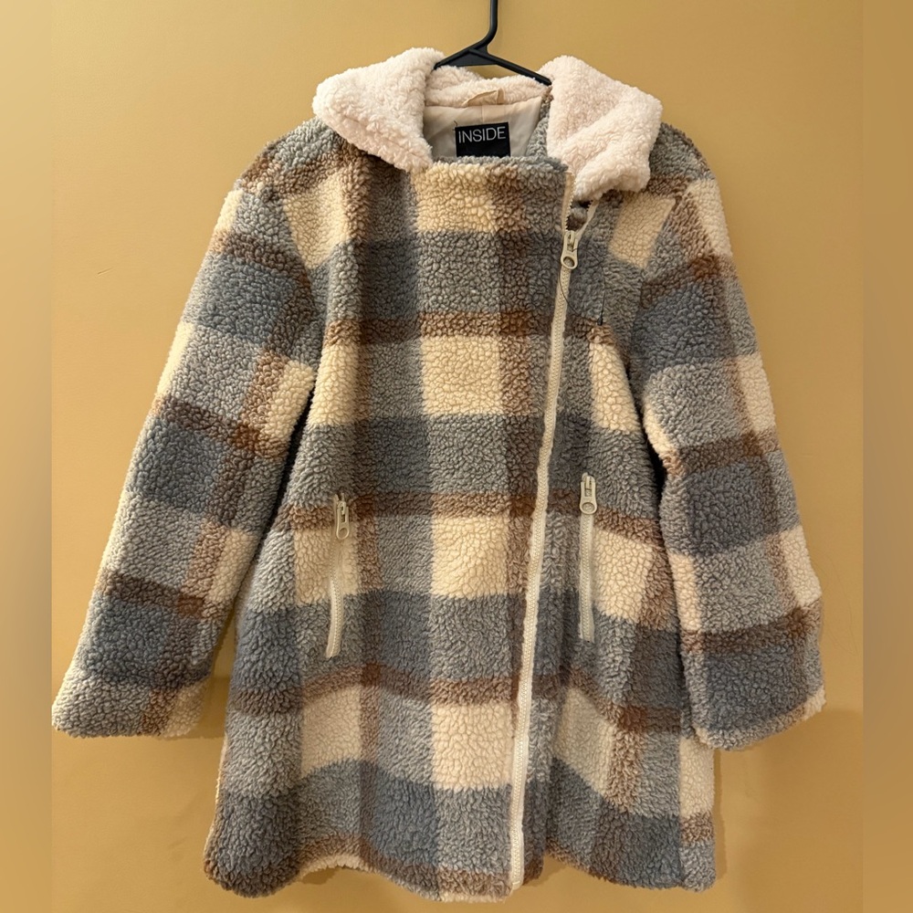 Women's Plaid Sherpa Coat - Blue and Brown